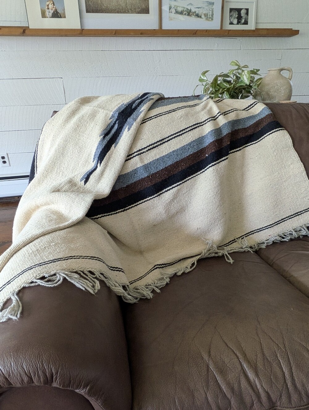 Vtg. Handmade Native American SOUTHWEST WOVEN WOOL BLANKET Throw 81" X 56.25"